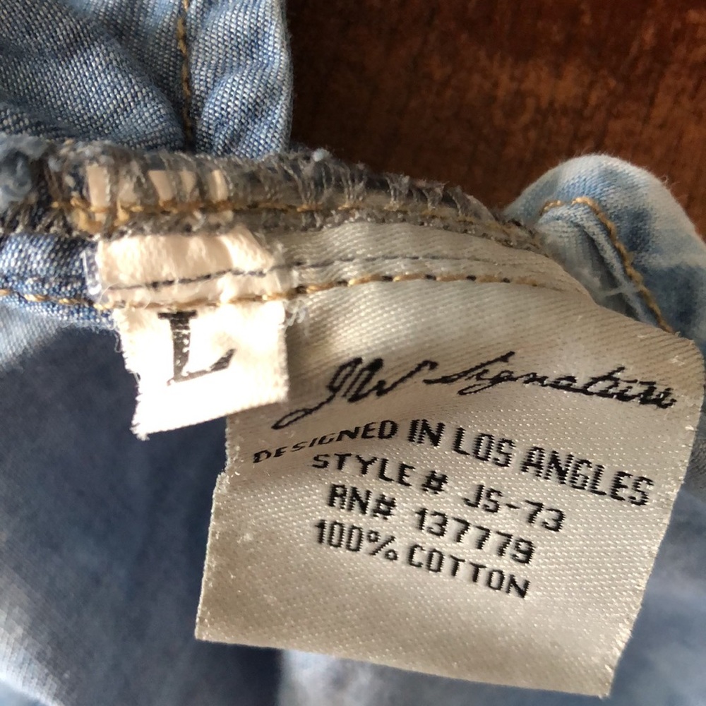 JW Signature western Denim like blue splattered Button Down Dress size L - Picture 7 of 7